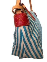 R striped canvas handbag