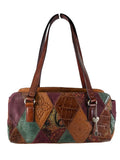 R Tooled w/Mixed Fabric Baguette Bag