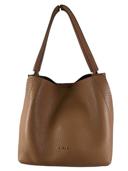 R Pebbled Leather Shoulder Bag