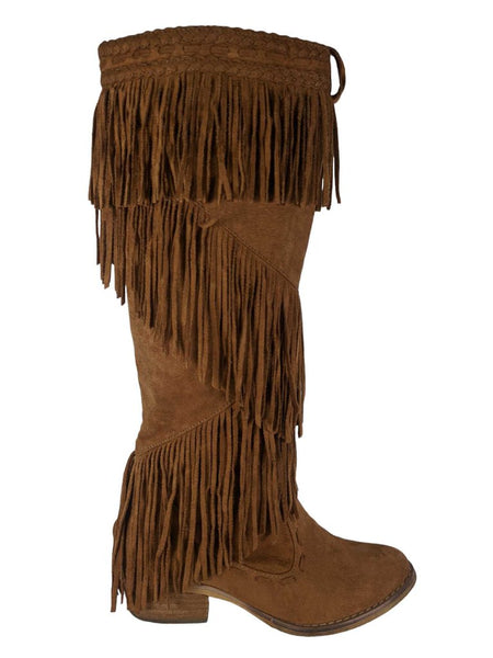 R Fringed Fabric Boots