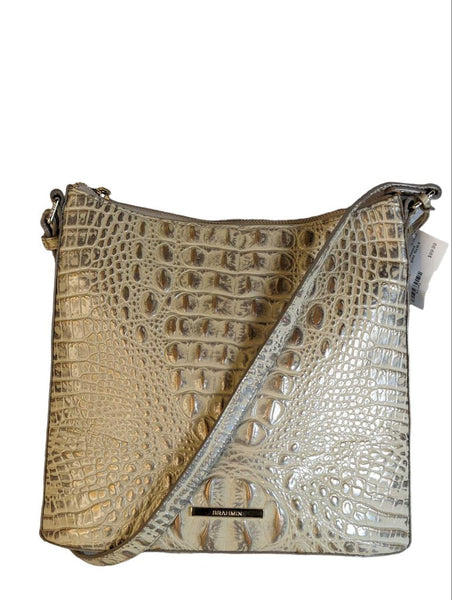 R embossed leather crossbody