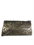 R Tooled Leather Baguette Bag