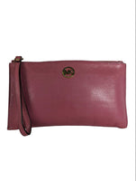 R Pebbled Leather Clutch