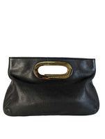 R Gold Handle Pebbled Leather Clutch