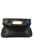 R Gold Handle Pebbled Leather Clutch